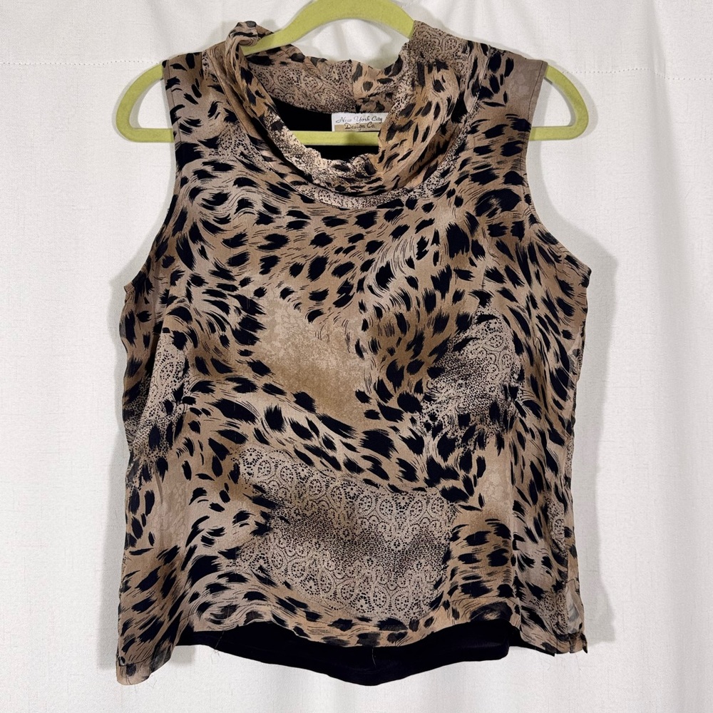 Vintage Silk Animal Print Cowl Neck Blouse
